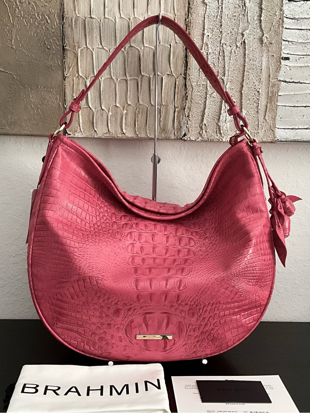 Brahmin Kathleen Rose PEONY KEEPSAKE Leather Slouchy Bag W/Eyes & Roses
